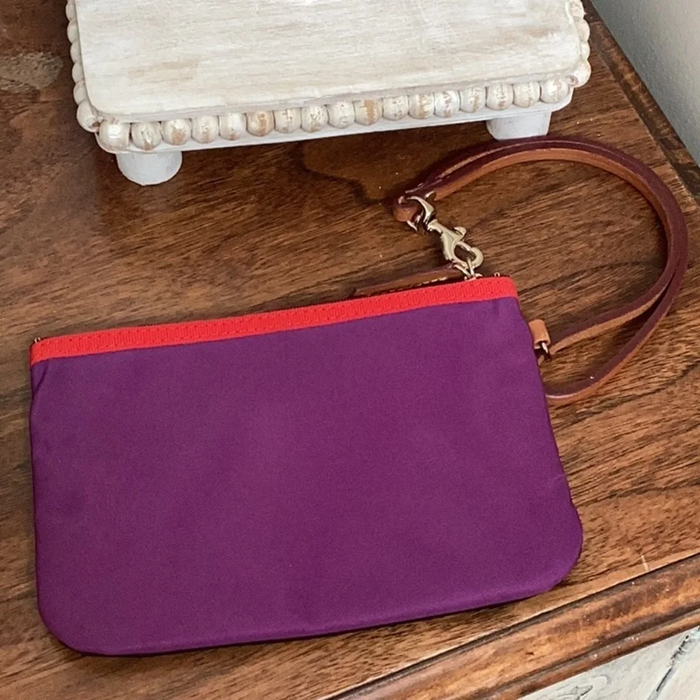 Dooney & Bourke black, red and purple nylon clutch, wristlet, zipper pouch